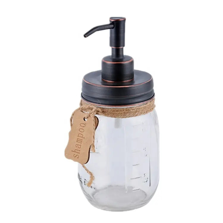 500ml Clear Glass Mason Jar with Bronze Color Pump Embossed 16oz Logo Mason Jar Santinizer Dispenser