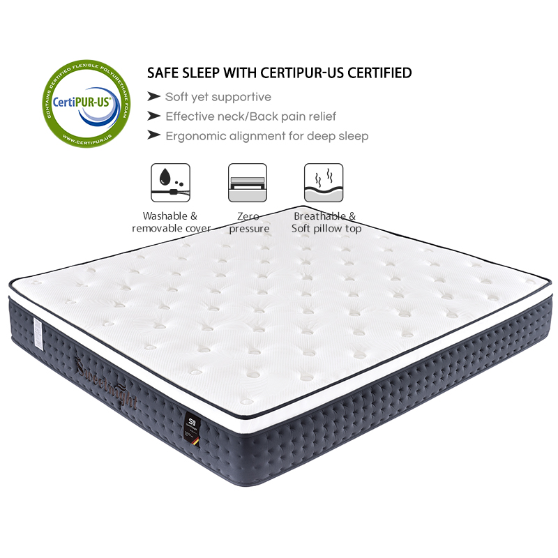 High Quality Home Hotel Furniture Orthopedic Memory Foam Pillow Top Hybrid Spring Mattress