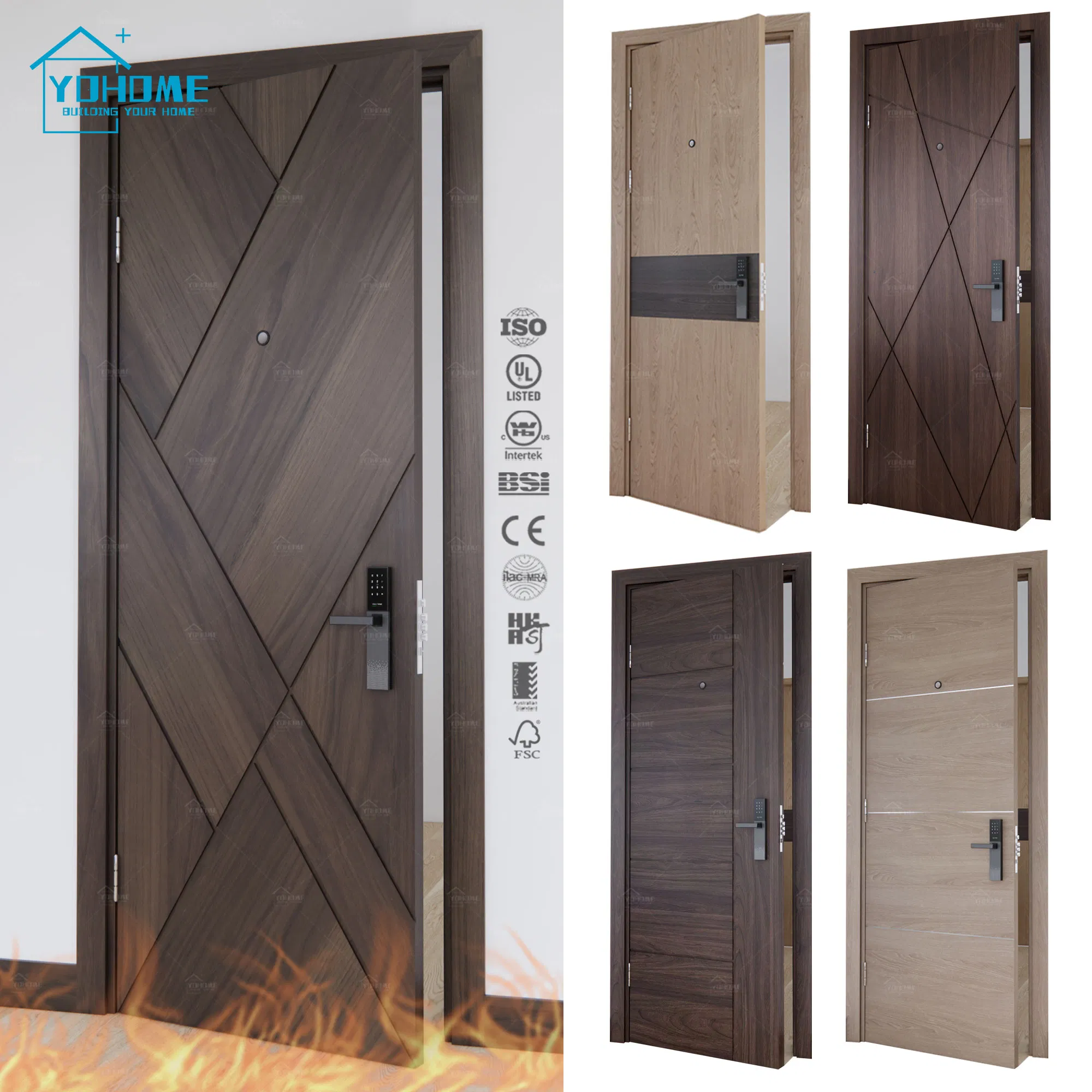 European Standard Hotel 45dB Fire Resistant Foshan Modern Soundproof Fire Retardant Interior Fire Proof Doors
