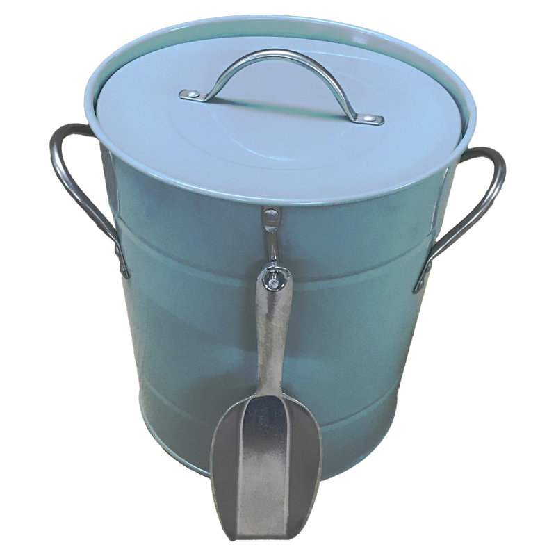 Classic Galvanized Stainless Steel Blue 2L 3L Powder Coating Double Walled Ice Bucket with Lid and Scoop