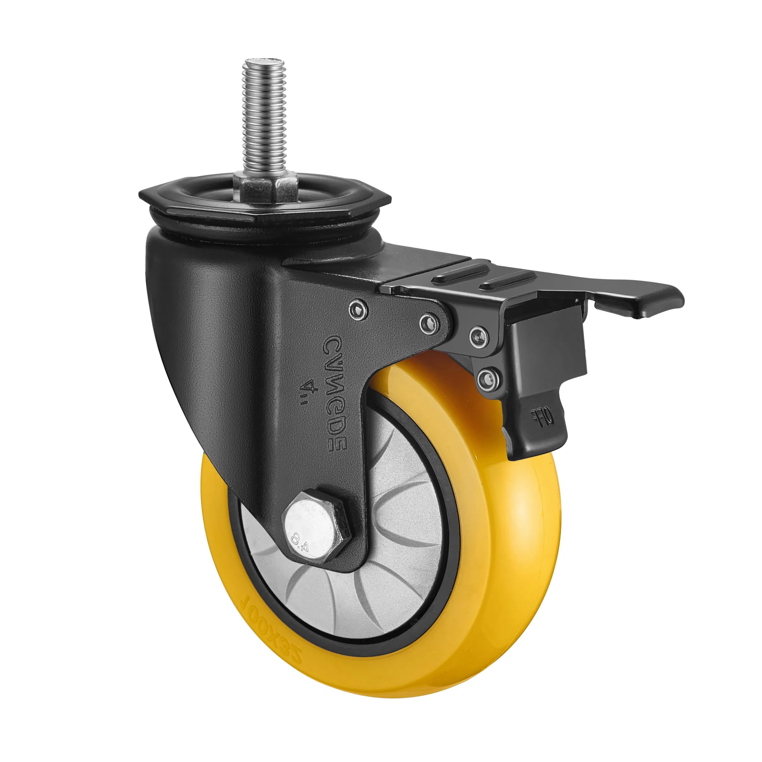 Yellow PU Wheel Swivel Caster with Threaded Stem for Easy Installation