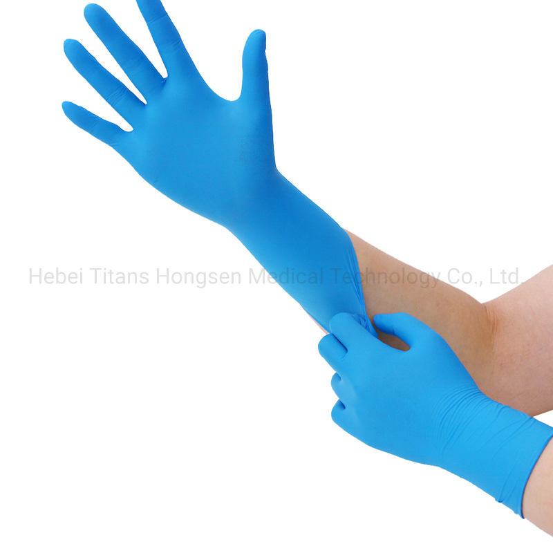 China Cheaper Waterproof Blue Powder Free Thick Durable High Elastic Food-Grade Industrial Manufacturing Nitrile Gloves