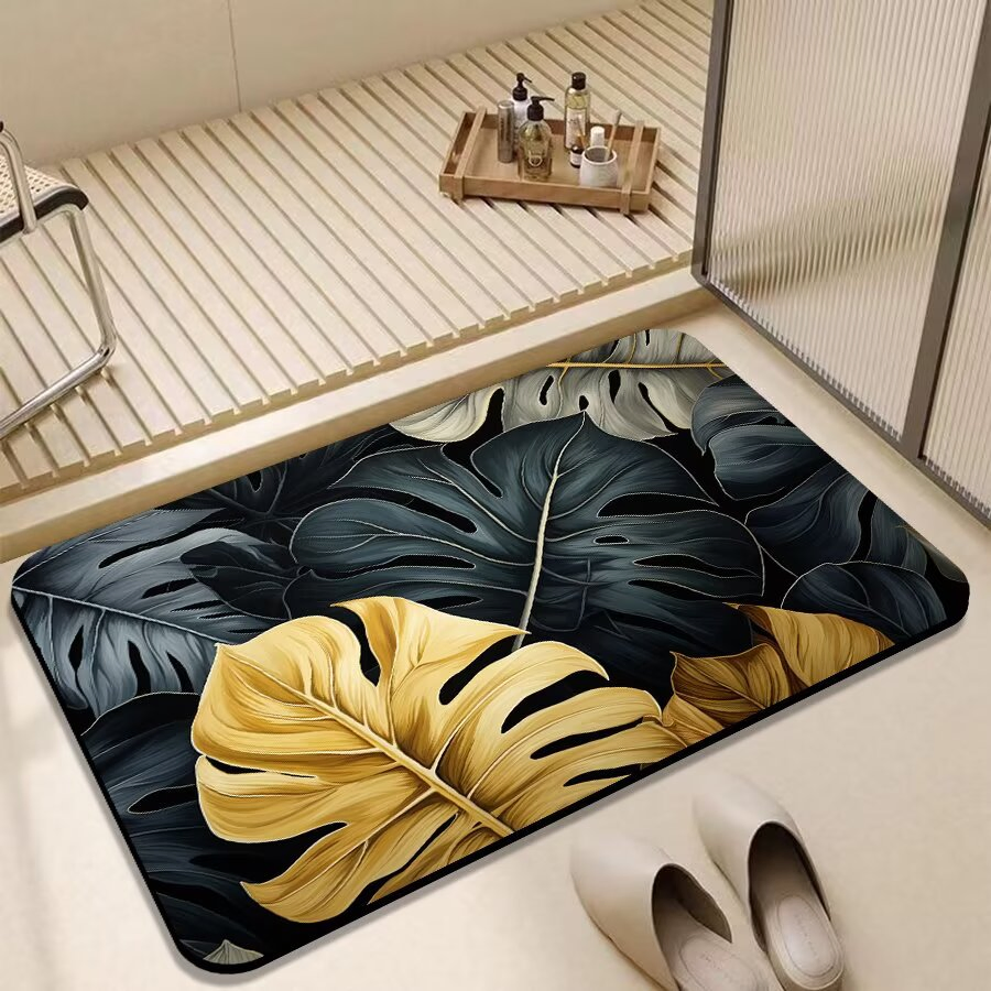 3D Soft Diatom Mud Printed Water Absorbent Rubber Instant Dry Oval Bath Mats Non Slip 40*60cm