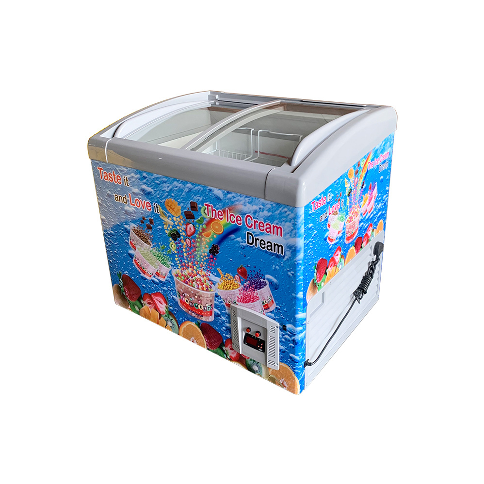 Factory Price SD/Sc-218y Glass Door Ice Cream Display Showcase Supermarket Freezers Horizontal Freezer