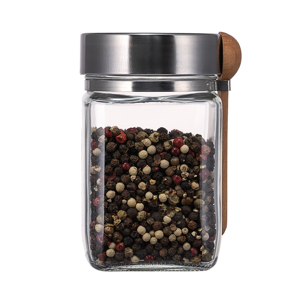Пряные стеклянные банки 300 мл с деревянными ложками