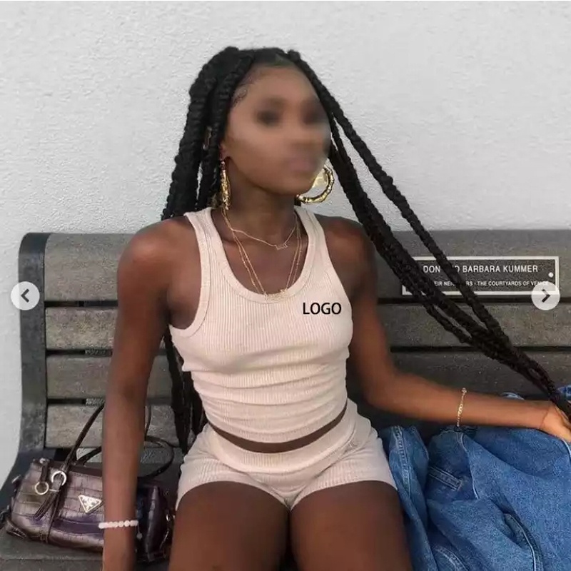 Комплект женский летний хлопок топ и шорты с логотипом