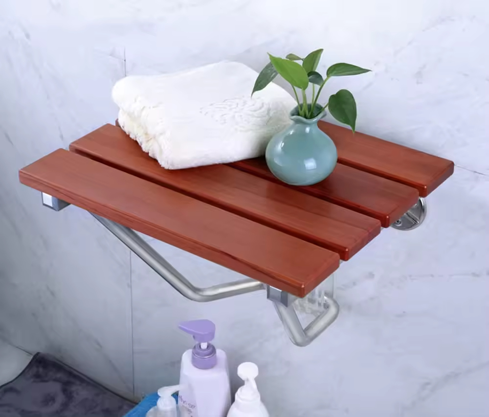 Folding Wall Mounted Teak Stainless Steel Folding Shower Chair