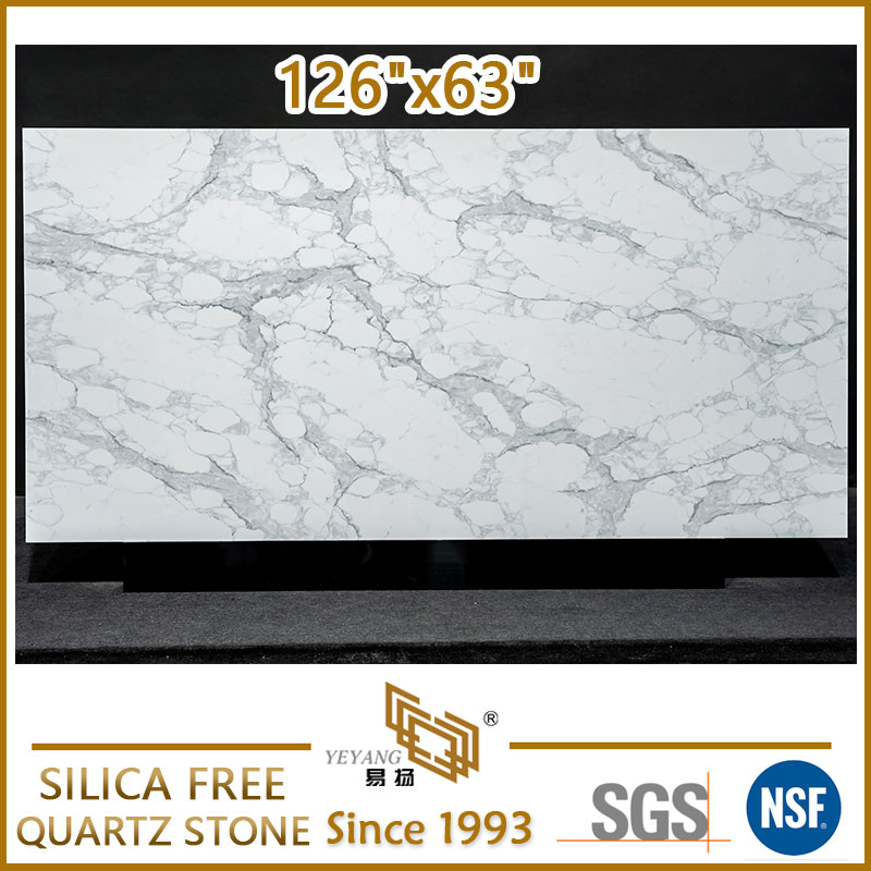 Zero Silica Quartz for Kitchen Island Grey Polished Artificial Stone