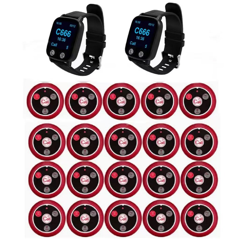 Restaurant Wireless Calling Pager 20 Call Buttons Transmitter 1 Wrist Watch-Style