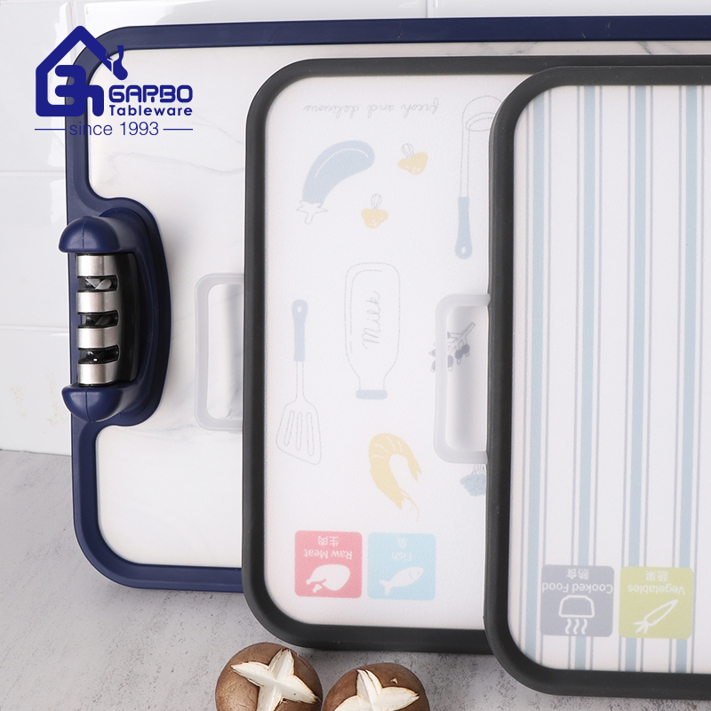 Stainless Steel Cutting Board for Kitchen PP TPR Metal Material Chopping Board with Pretty Designs Knife Holder Sharpener Kitchenware