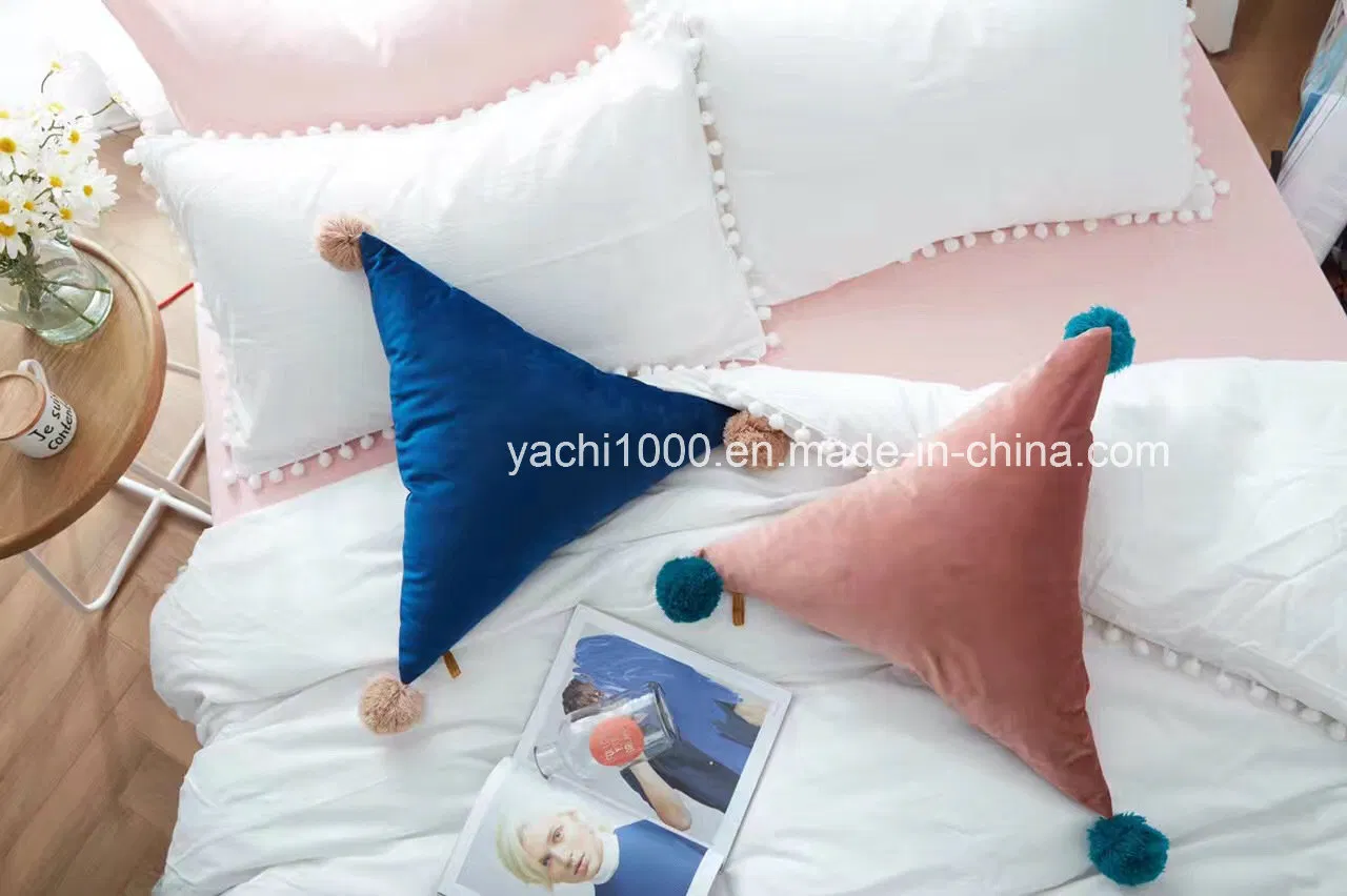 Novel Triangle Shaped Sofa Pillow with Hairball