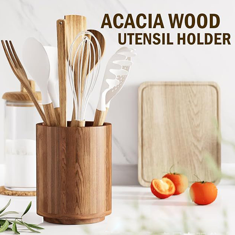 Wooden Cutlery Stand 360 Degree Rotating Kitchen Cutlery Stand Kitchen Utensils Organizer Sideboard Farm Kitchen Workbench Deco