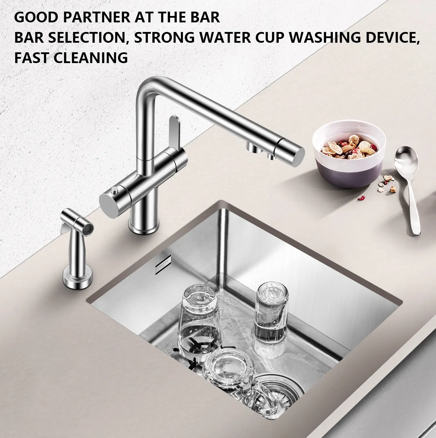 Stainless Steel Cup Washer Sink Milk Tea Cafe Drinks Bar Automatic High Pressure Commercial Household