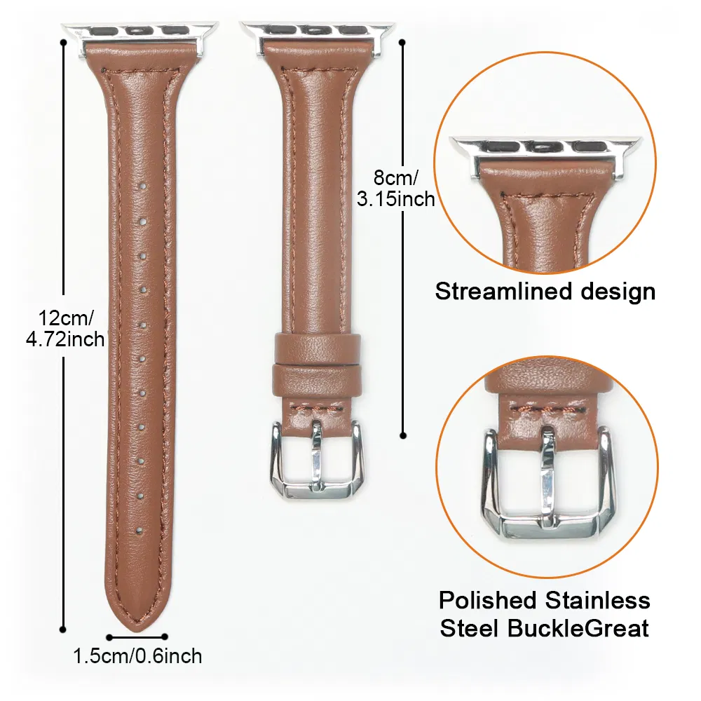 Thin Genuine Cowide Leather Watch Strap/Band for Apple Watch 38/40/41mm 42/44/45/49mm