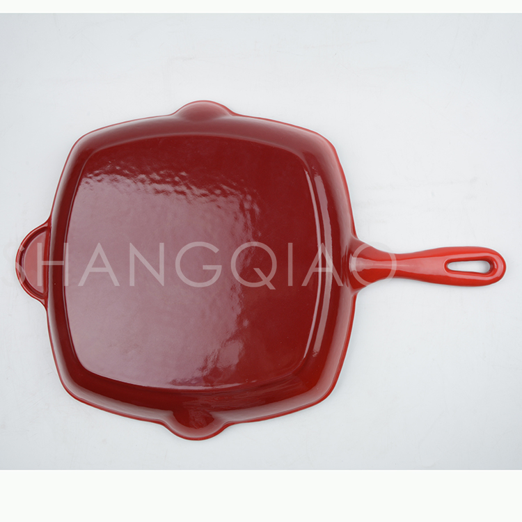 Чугунная эмалированная сковорода-гриль оранжевая квадратная