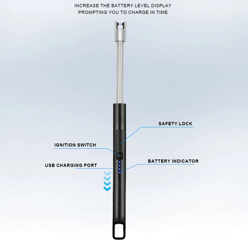 Wholesale 360 Rotation USB Rechargeable Electric Arc Lighter LED Battery Kitchen BBQ Candle Metal Lighter Plasma Lighter