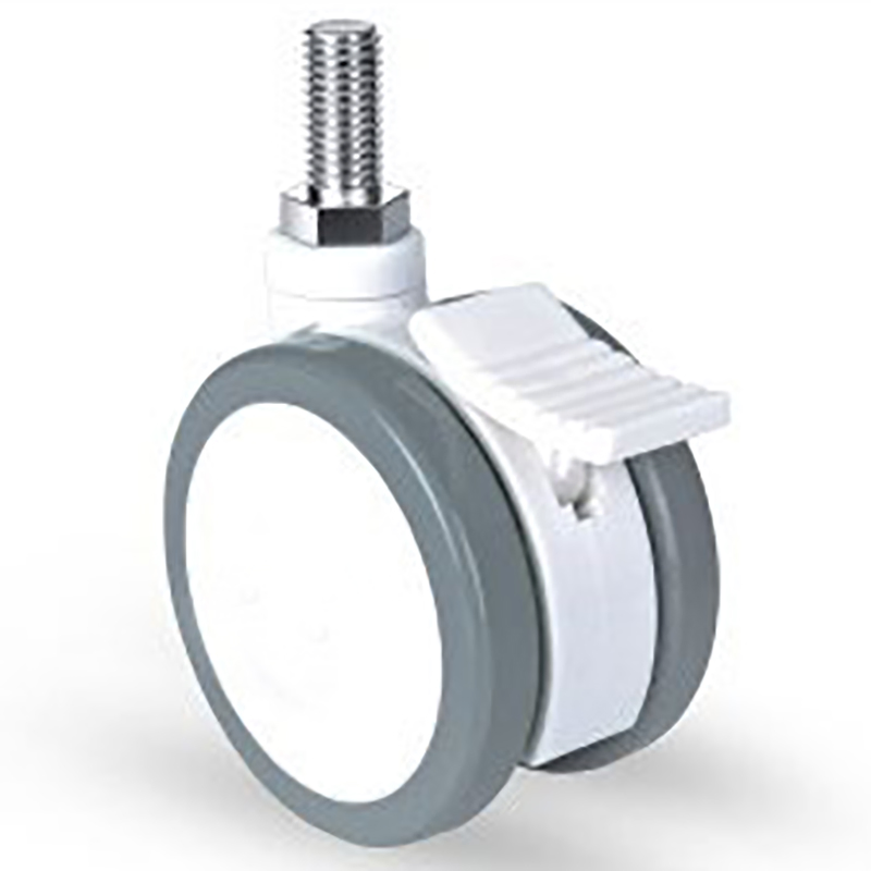 White Twin Wheel Casters with Thread Stem, Medical Castor, Furniture Castor
