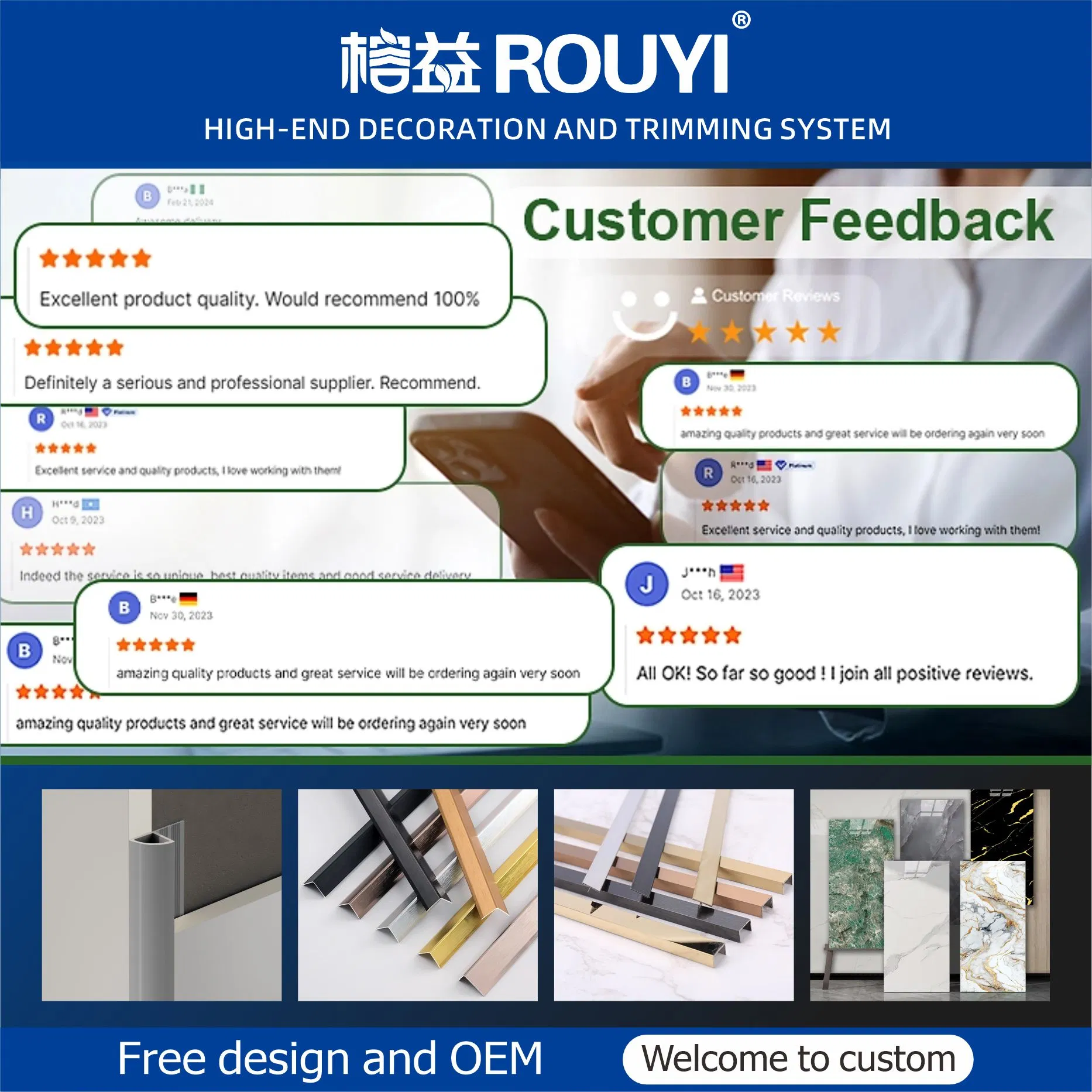 Foshan Factory 10mm Flexible Marble Plastic Edge Trim PVC Tile Trim