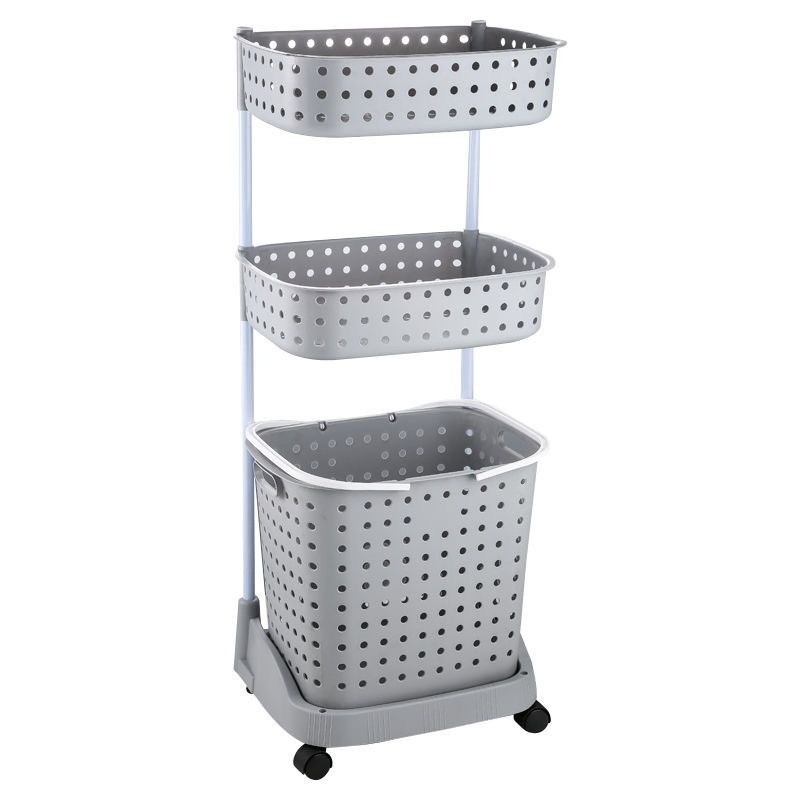 2 Layer 3 Tier Rolling Multi Purpose Dirty Clothes Storage Plastic Laundry Basket with Wheel