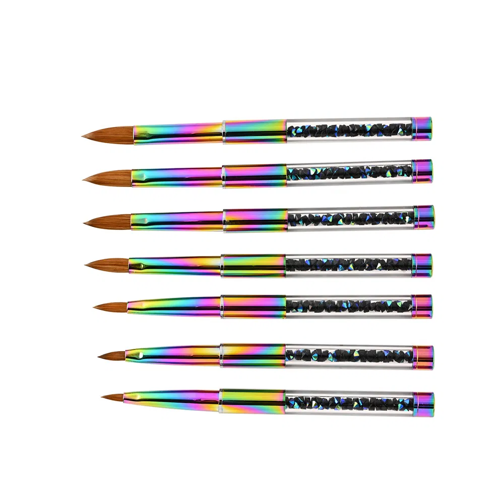 Wholesale Kolinsky Color Gradient Rhinestone Mink Hair Nail Brush Gel Brush Metal Nail Art Tool Pen Acrylic Nail Brush