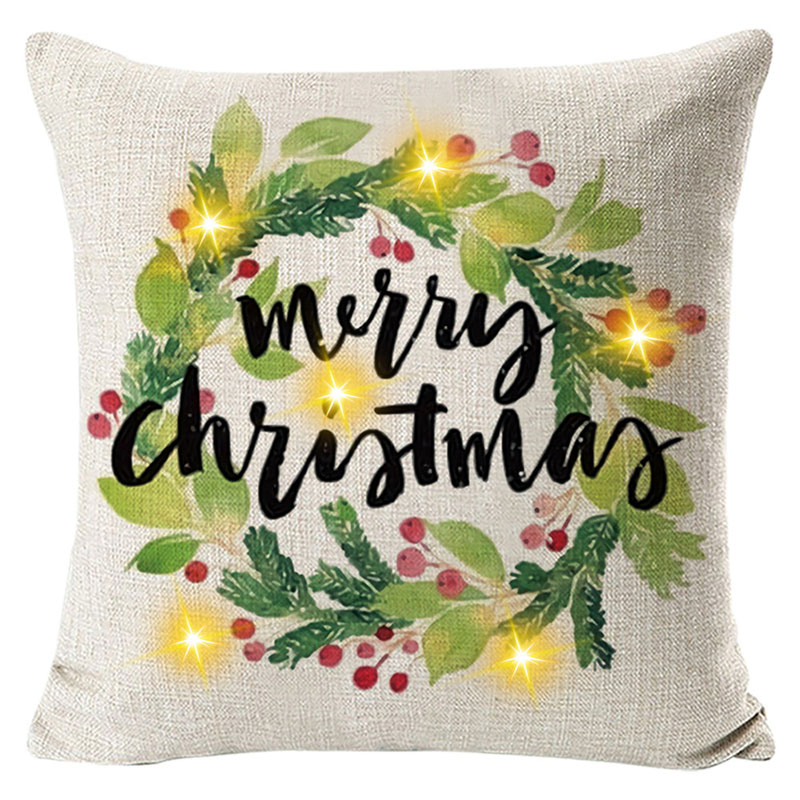 Christmas Decorative Square Throw Pillow Cover Cushion Cover with Light