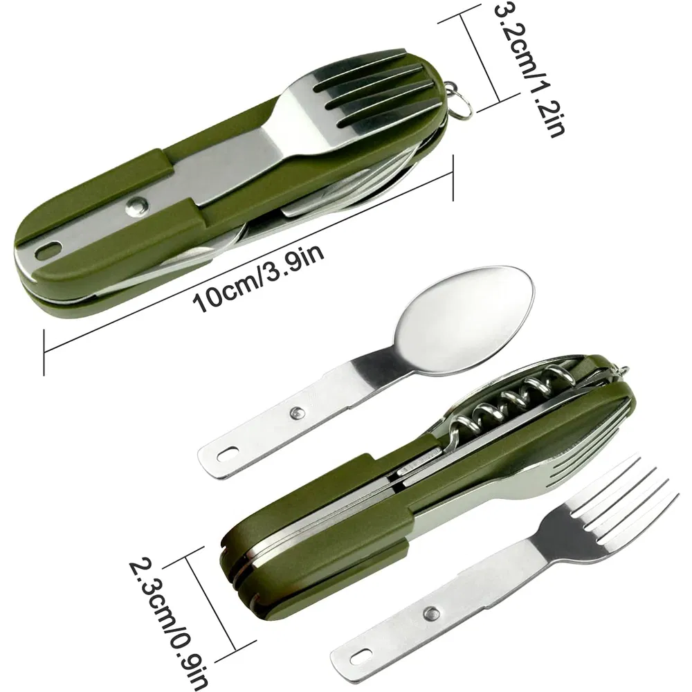 7-in-1 Camping Utensils Portable Stainless Steel Camping Fork Spoon Knife Set for Hiking Picnics