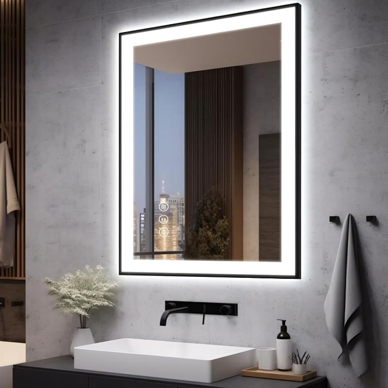 Color Temperature Wall Mounted Rectangle Hotel LED Mirrors with Defogger Bathroom LED Mirror