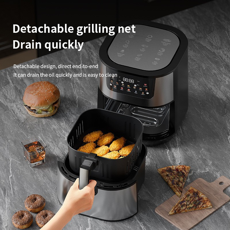 Hot Sale Large Capacity Safe Use Stainless Steel Electric Fully Automatic Air Fryer Square Shape for Household Use