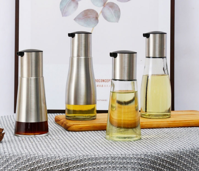 304 Stainless Steel 350ml Oil Glass Bottle for Kitchen Soy Sauce Vinegar Dispenser Seasoning Bottle
