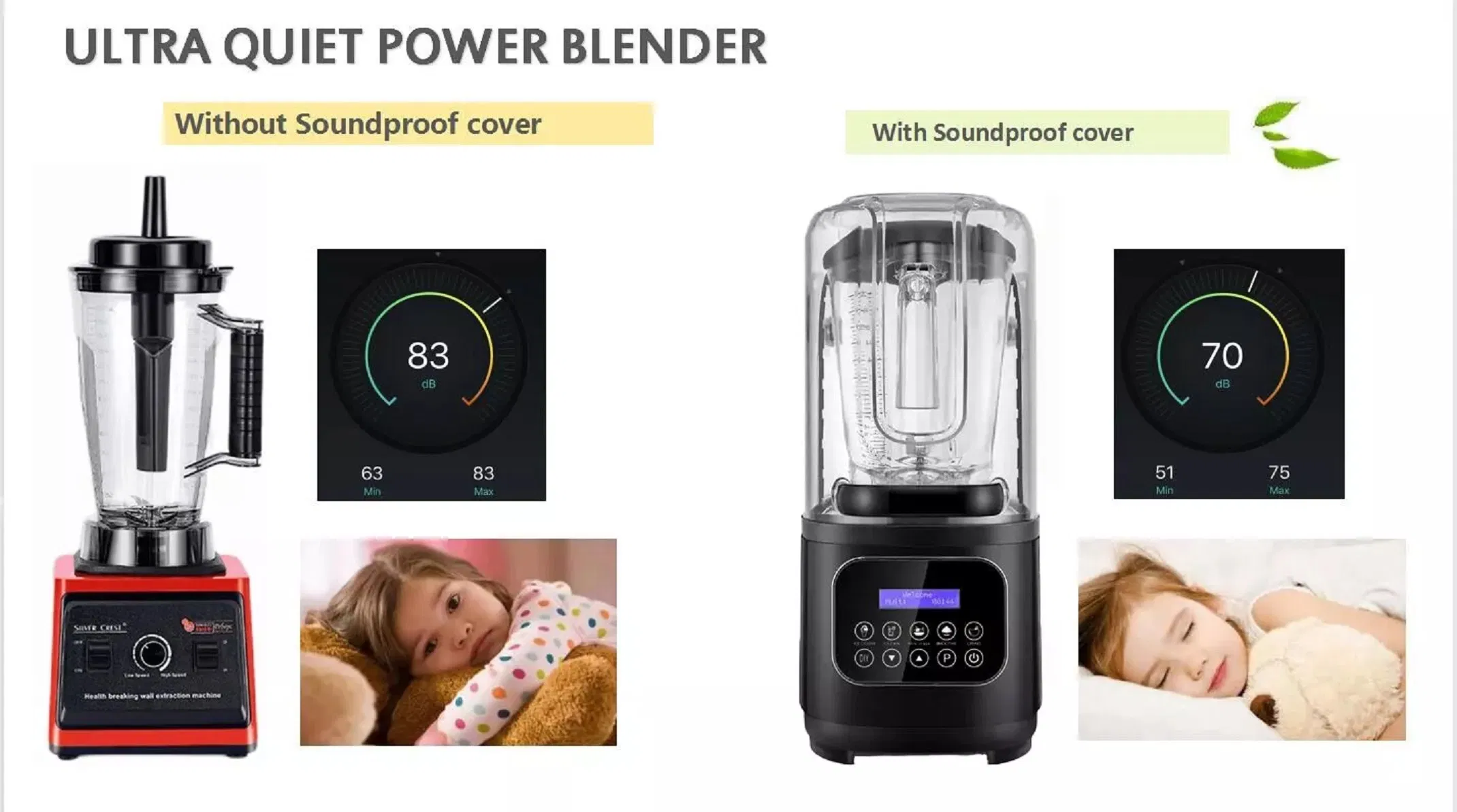 2L Soundproof Blender Home Juicer Meat Grinder Ice Crusher Chopper Commercial Blender
