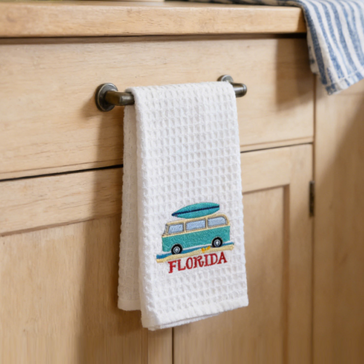 Custom Embroidery Logo Tea Towel Ocean Theme Turtle Beach Souvenir Kitchen Cotton Tea Towels