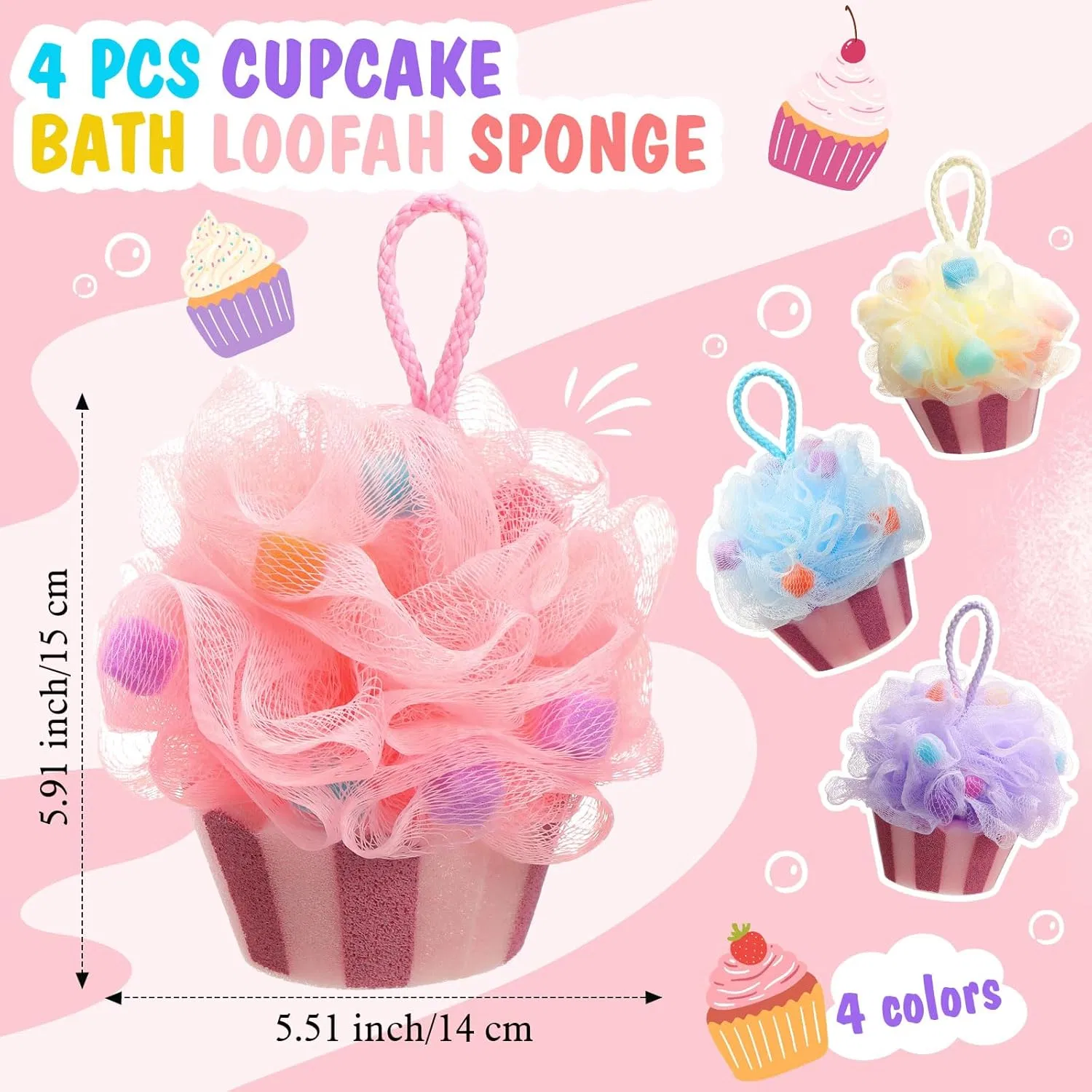 Cute Cupcake Shaped Cartoon Durable Bath Loofah Sponge