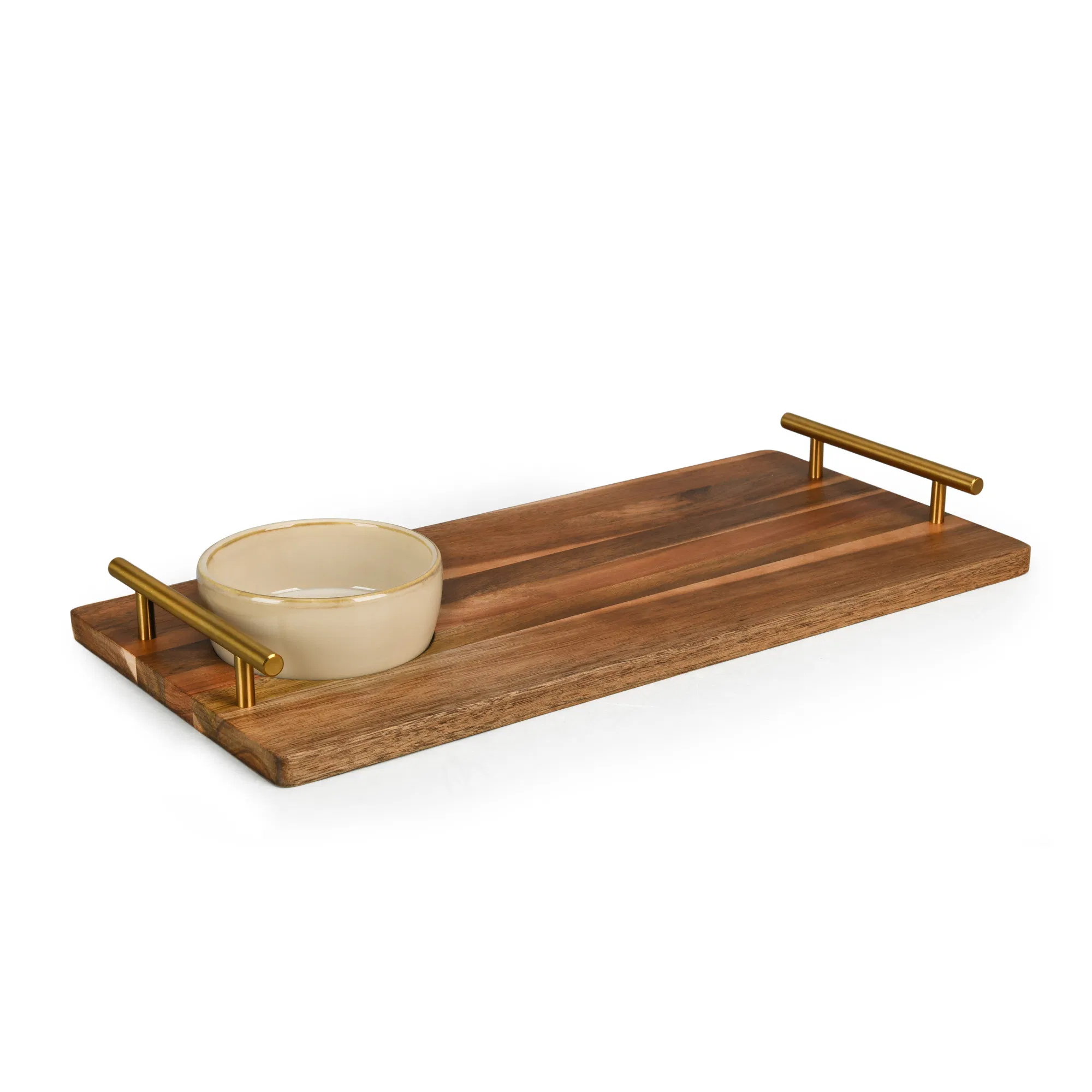 Porcelain Servingware Ceramic Divided Plates with Bamboo Tray