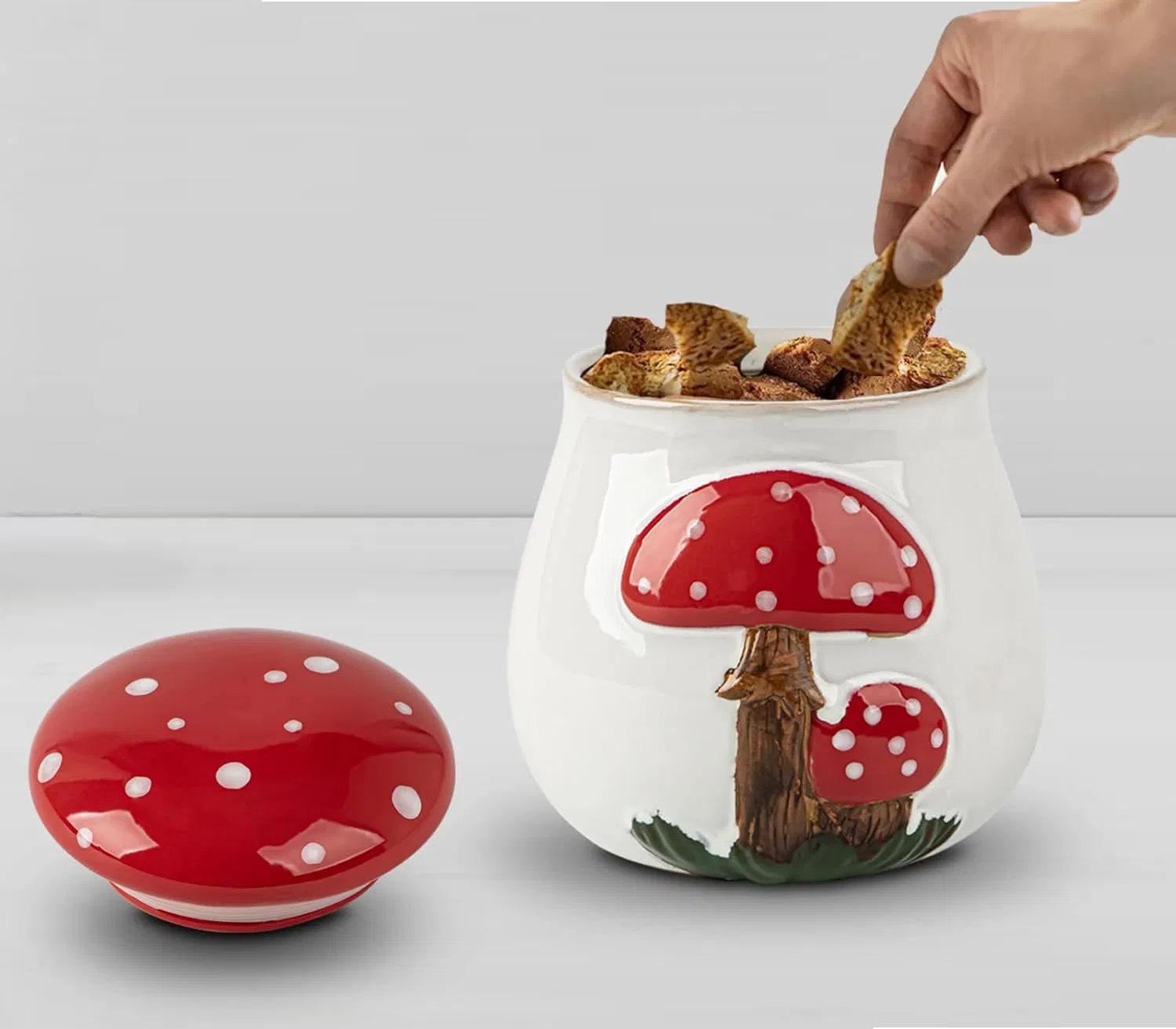Unique Mushroom Design Home Restaurant Ceramic Cookie Jar with Lid