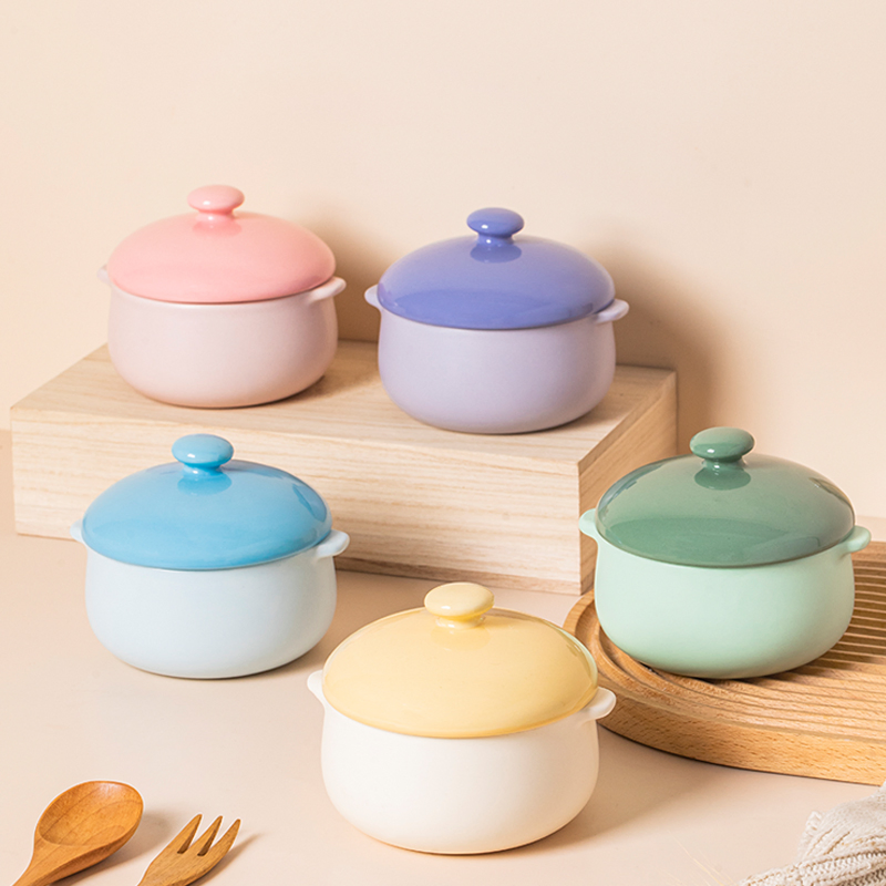 Children Dinnerware Mini Desserts Soup Bowl Baking Bowl with Lid