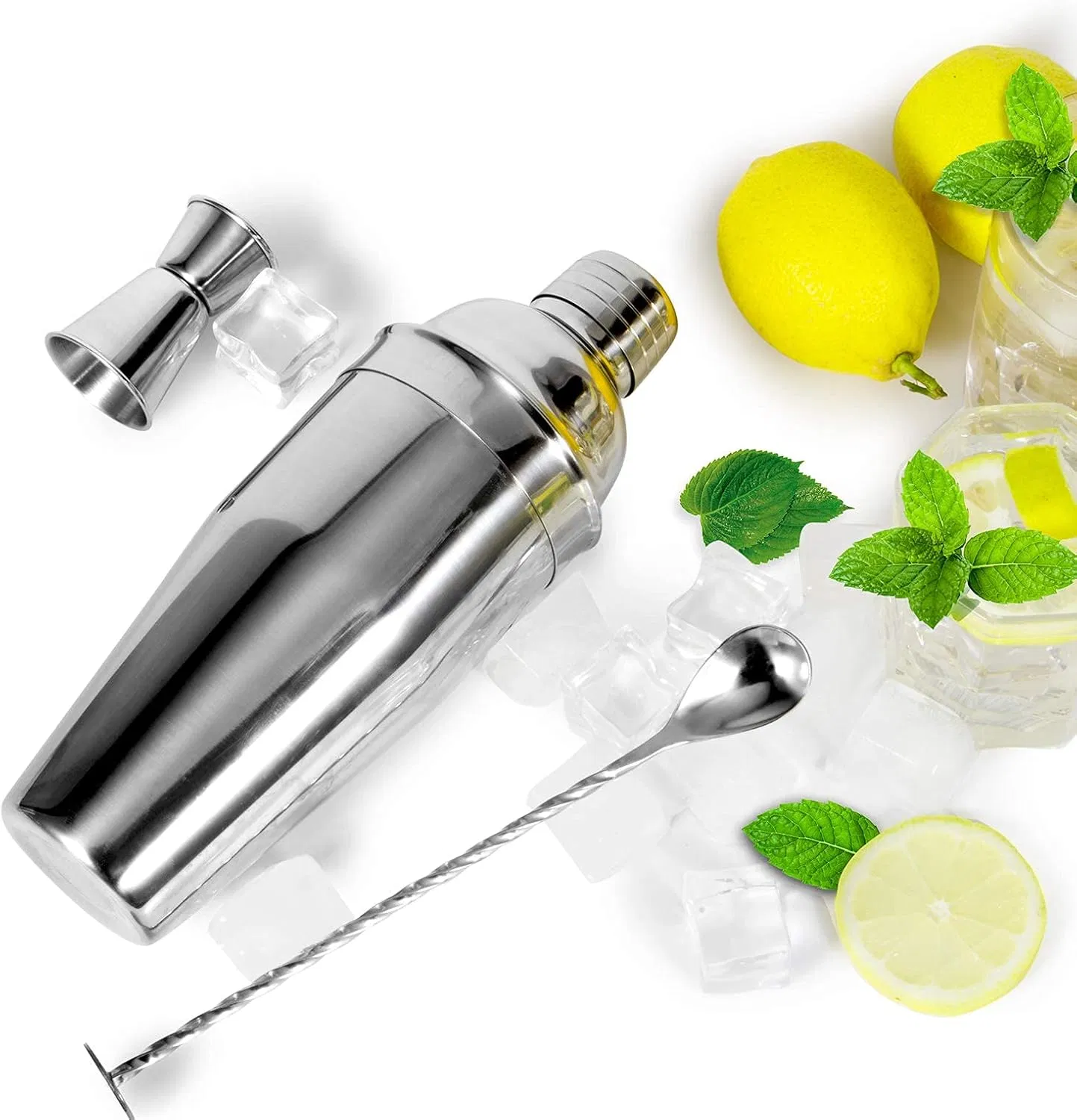 24oz Cocktail Shaker Bar Set Professional Margarita Mixer Drink Shaker and Measuring Jigger&Mixing Spoon Set Professional Stainless Steel Bar Tools Bartender
