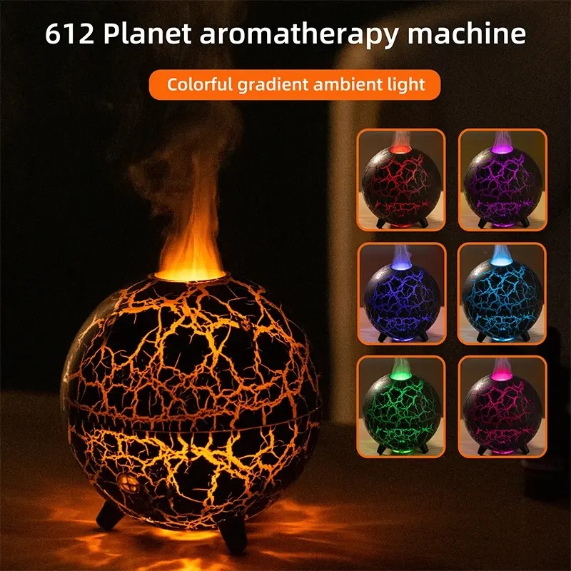 Colorful Ultrasonic Aromatherapy Humidifier with Crackling Flame Effect