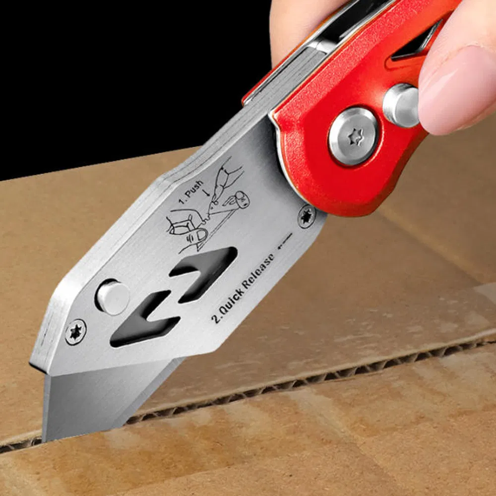 Kp014A Quick-Change Folding Utility Art Knife Lightweight Aluminum Body Red