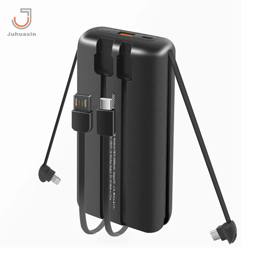 Juhuaxin Cuatomised Mobile Phone Accessories Big Capacity High Quality 20000 mAh Support Fast Charge 4 Cables Power Bank with Wireless Charger