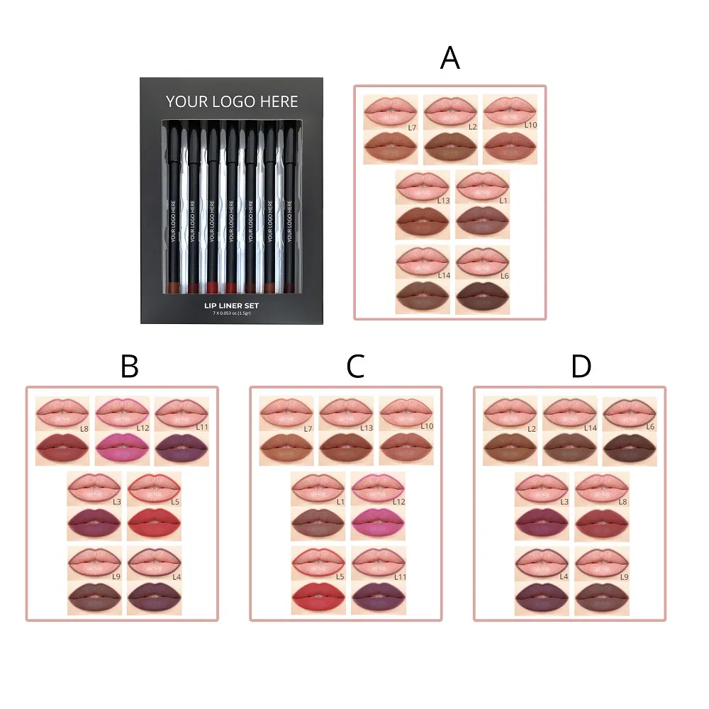 7PCS Black Lip Liner Set Cruelty Free Waterproof Matte Lip Liner Pencil Accept Private Label Vegan Lip Liner
