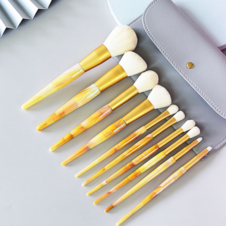 New Arrival Marble Handle Rose Gold 10PCS Natural Hair Professional Makeup Brushes Set Cosmetic Tool