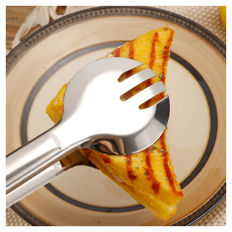 Hot Sale Stainless Steel Silver Round Food Tongs Buffet Steak BBQ Clip