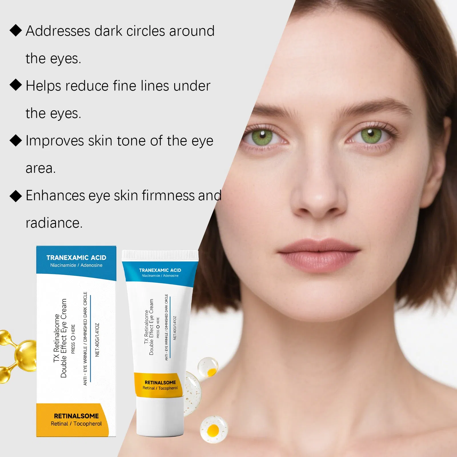 Vegan Retinol Under Eye Cream Collagen Peptides Anti-Aging Eye Cream for Dark Circles Puffiness Wrinkles Fine Lines Eye Cream