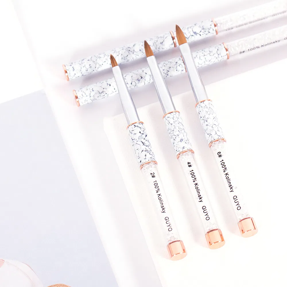 Guyo White Rhinestone Handle Nail Brush with Marbling