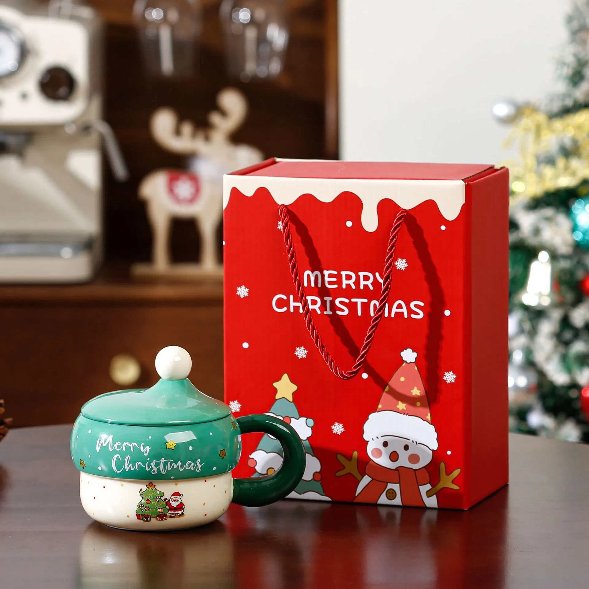 Santa Claus Christmas Mug Creative Cartoon Ceramic Cup for Kids Gift Set