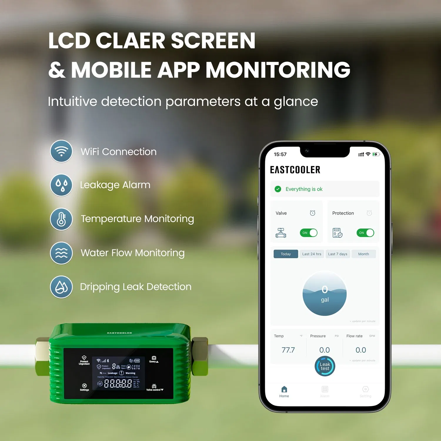 Wld-02, 24/7 Water Usage Reports, 3/4" and 1", APP Wi-Fi Remote Control