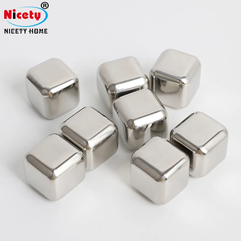 Summer Hot Sell Whiskey Stones Reusable Ice Cubes Chilling Drink Stones Whiskey Stone Stainless Steel Ice Cubes with Tray