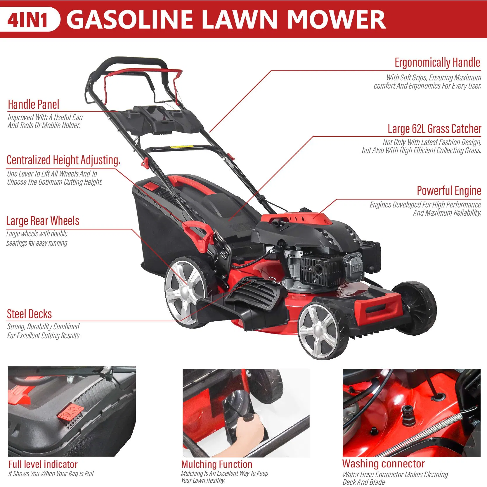 21inch Blade Self Propelled Gasoline Petrol Remote Control Lawn Mower