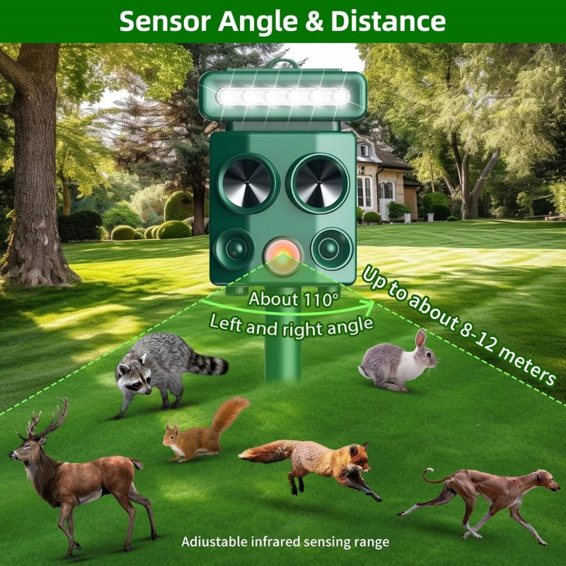 Solar Ultrasonic Deer Deterrent Motion Detection LED Strobe Light Control Outdoor Dog Yard Pest Control Animal Repellent Traps