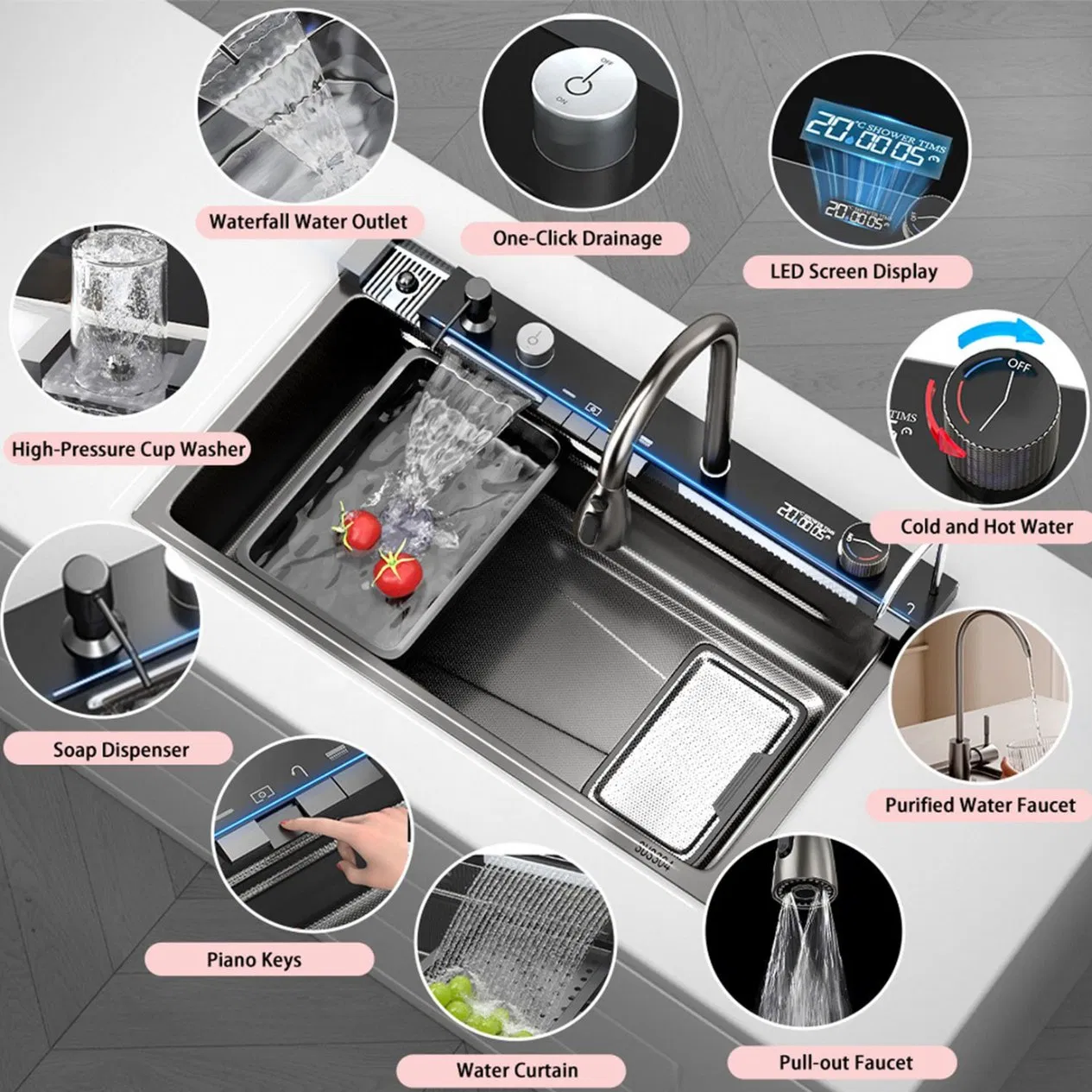 Sleek High Quality Smart Sink Stainless Steel Commercial Kitchen Sink